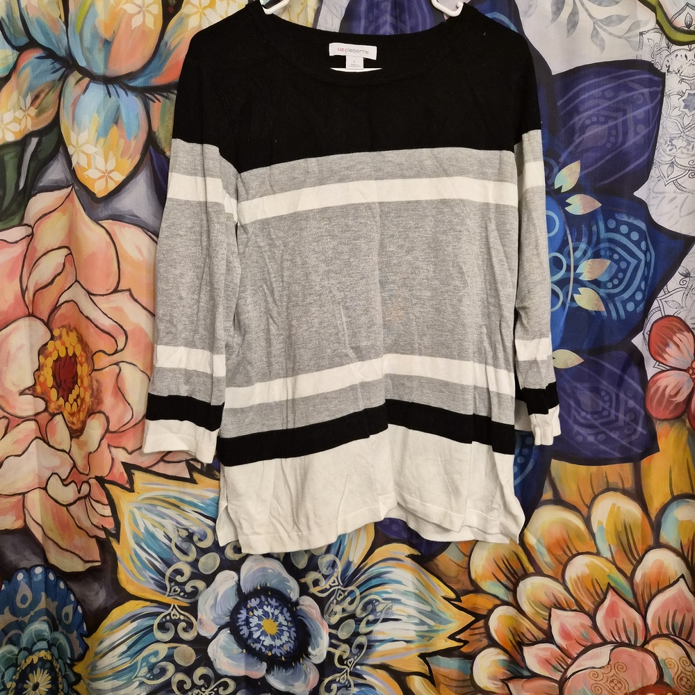 Liz Claiborne Black and Gray Colorblock Top